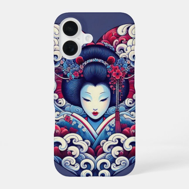 Oriental vector blue violet abstract Geisha waves Iphone Case (Back)