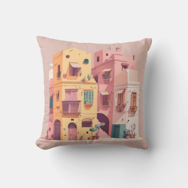 Oriental village throw pillow (Front)
