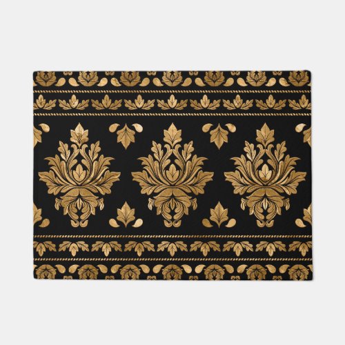 Oriental Vintage Damask Ornament _ Black and gold Doormat