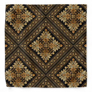 Oriental Vintage Damask pattern - Black and gold Bandana