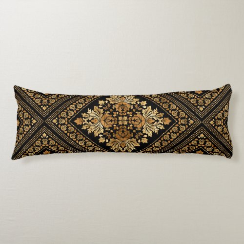 Oriental Vintage Damask pattern _ Black and gold Body Pillow