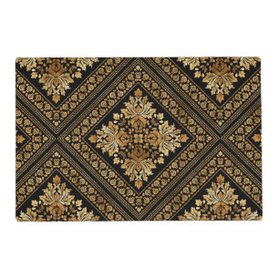 Oriental Vintage Damask pattern - Black and gold Placemat
