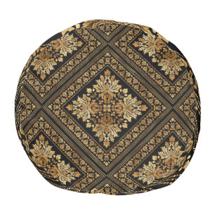 Oriental Vintage Damask pattern - Black and gold Pouf