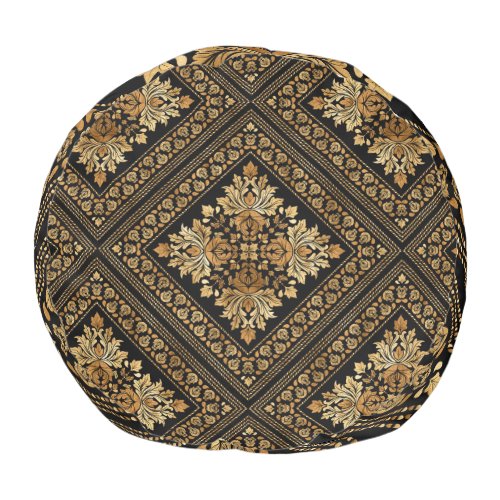 Oriental Vintage Damask pattern _ Black and gold Pouf