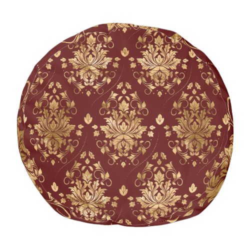 Oriental Vintage Damask Pattern _ Red and gold Pouf