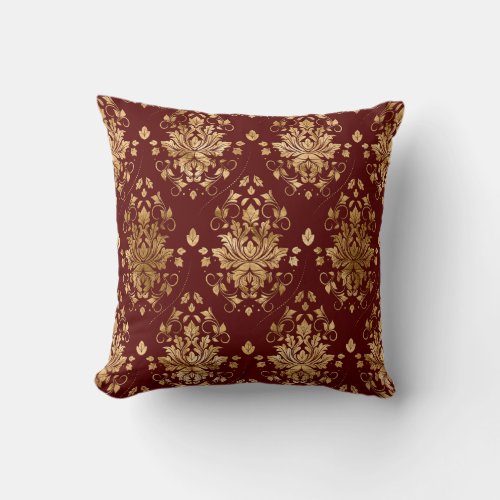 Oriental Vintage Damask Pattern _ Red and gold Throw Pillow