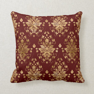 Oriental Vintage Damask Pattern - Red and gold Throw Pillow