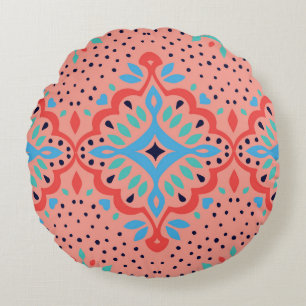 Oriental Vintage damask pattern. Talavera pottery. Round Pillow