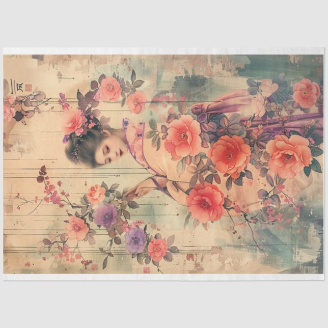 Oriental Vintage Geisha Water Color Tissue Paper (Front)