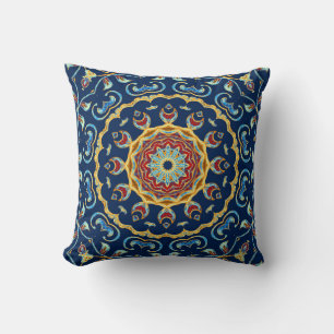 Oriental Watercolor Floral Mandala Carpet Throw Pillow