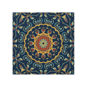 Oriental Watercolor Floral Mandala Carpet Wood Wall Art