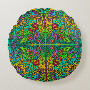 Oriental Watercolor Pattern V + your ideas Round Pillow
