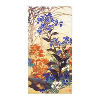 Oriental watercolour vibrant vintage flowers art canvas print