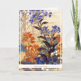 Oriental watercolour vibrant vintage flowers art card