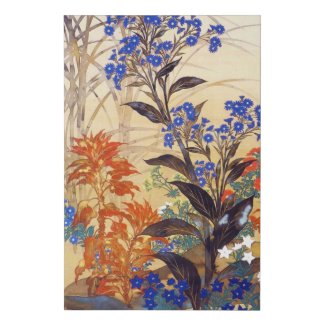 Oriental watercolour vibrant vintage flowers art faux canvas print