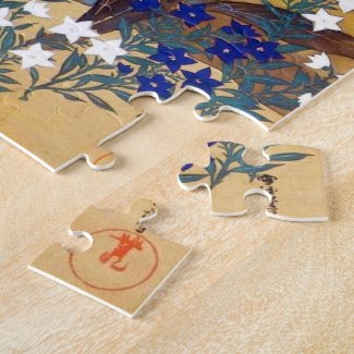 Oriental watercolour vibrant vintage flowers art jigsaw puzzle