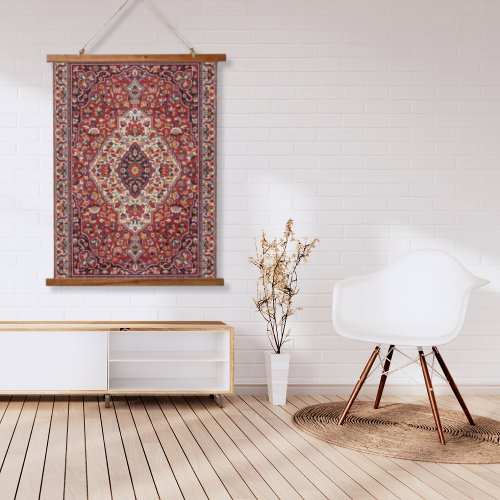 Oriental Wine Red Colorful Floral Persian Tebriz Hanging Tapestry