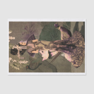 Oriental Woman Pheasant Peony Portrait Tissue Paper