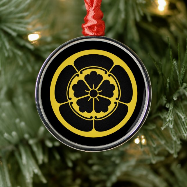 Oriental Yellow Black Oda Japan Mon Art Metal Ornament (Tree)