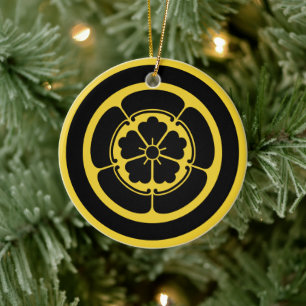 Oriental Yellow Black Oda Japan Mon Kamon Art Ceramic Ornament