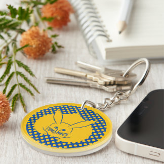 Oriental Yellow Blue Japan Rabbit Mon Vector Art Keychain