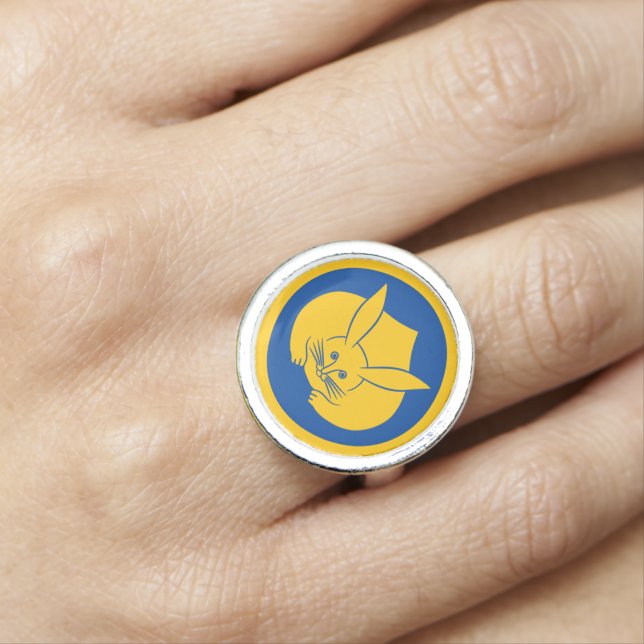 Oriental Yellow Blue Japan Rabbit Mon Vector Art Ring (In Situ)