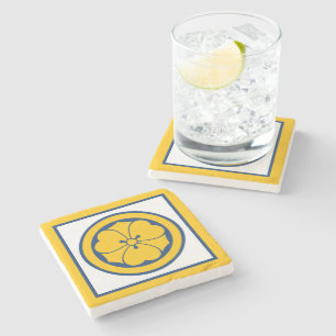 Oriental Yellow Blue Sakai Japan Mon Vector Art Stone Coaster