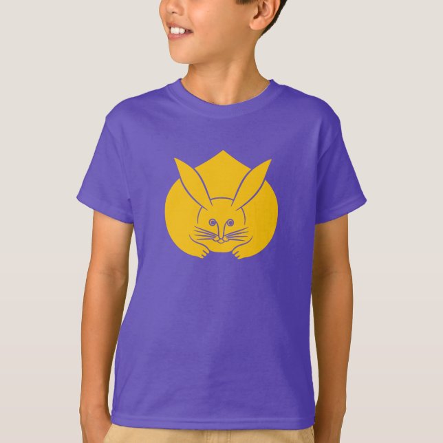 Oriental Yellow Purple Japan Rabbit Mon Kamon Art T-Shirt (Front)