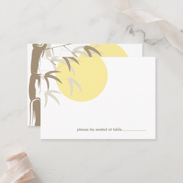 Oriental Yellow Sunrise Zen Bamboo Asian Wedding Place Card (Front/Back In Situ)