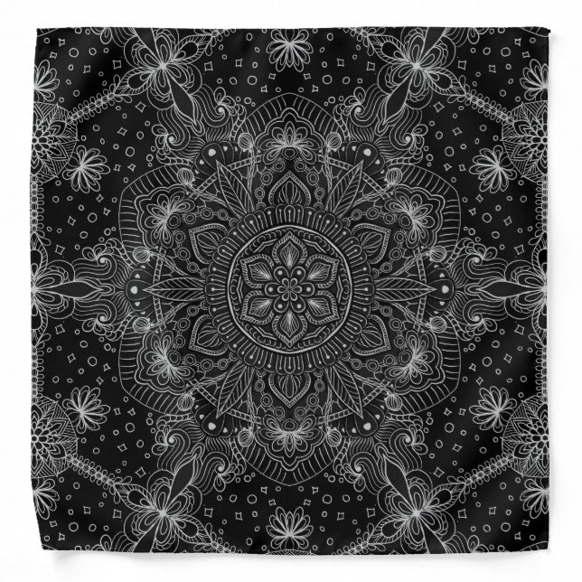 Oriental Zen Mandala Black and white Bandana (Front)