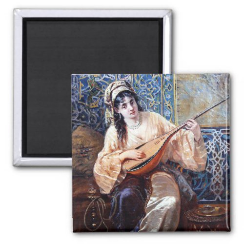 Odalisque Playing Mandolin by Theodor Aman 2-inch Square Magnet