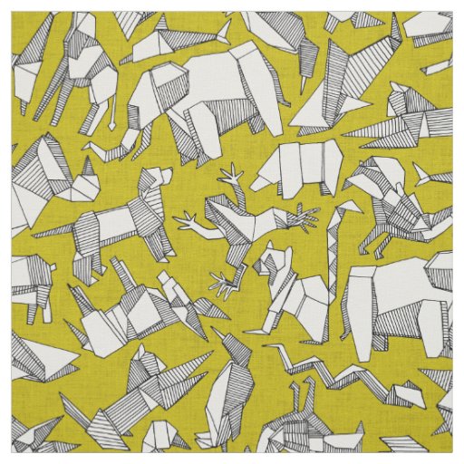 origami animal ditsy chartreuse fabric