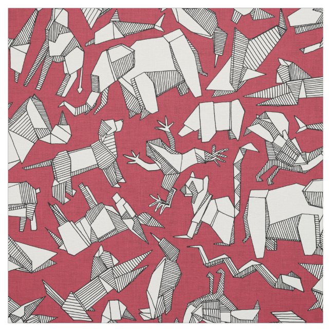 origami animal ditsy red fabric (Swatch)