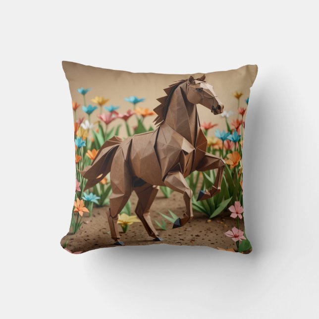 Origami Animal Horse Comfy Throw Pillow (Front)