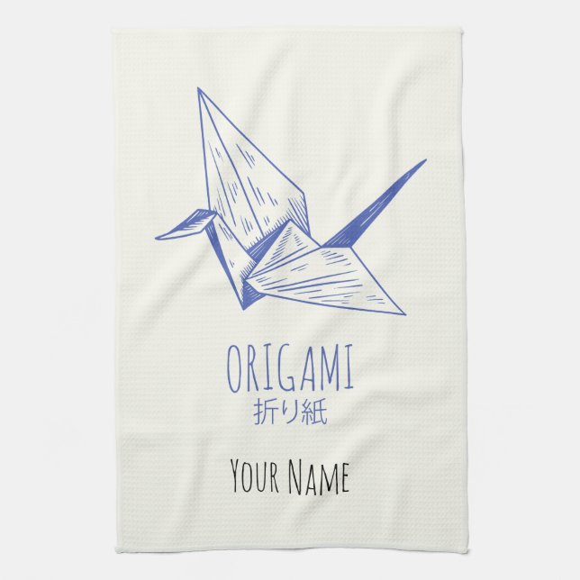 Origami Art Japanese Folding Art Retro Crane Kitchen Towel (Vertical)