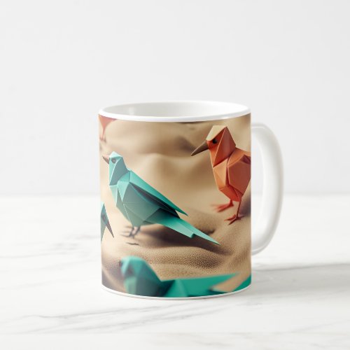 Origami Art _ Tropical Symphony Vibrant Birds  Coffee Mug