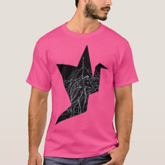 Origami bird crane wolf mountains black and white T-Shirt