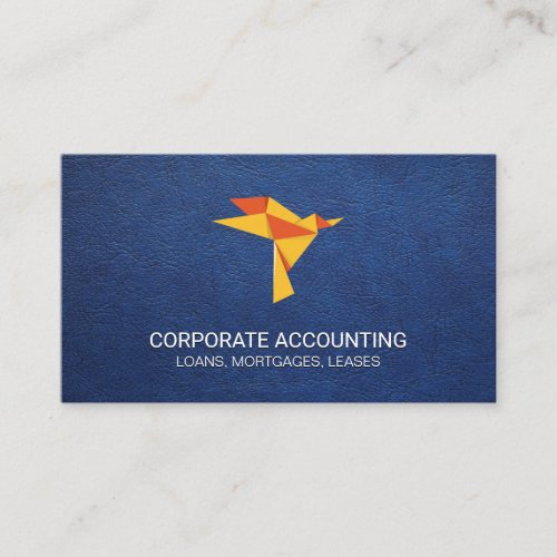 Origami Bird Icon Blue Leather Texture Business Card