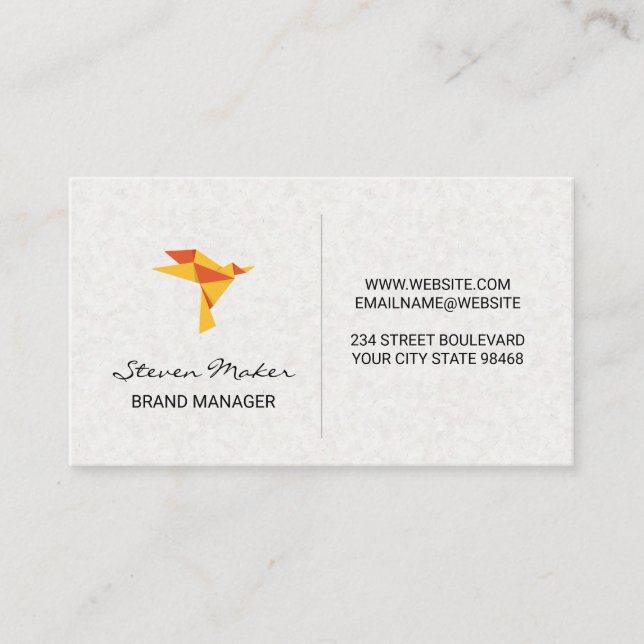 Origami Bird Icon | Paper Texture Background Business Card (Front)