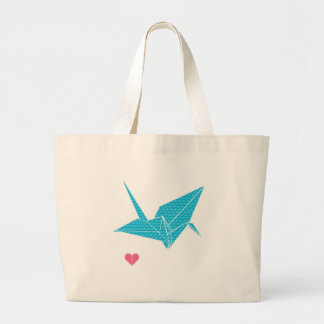 origami bird with heart large tote bag