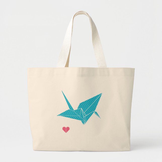 origami bird with heart large tote bag (Front)