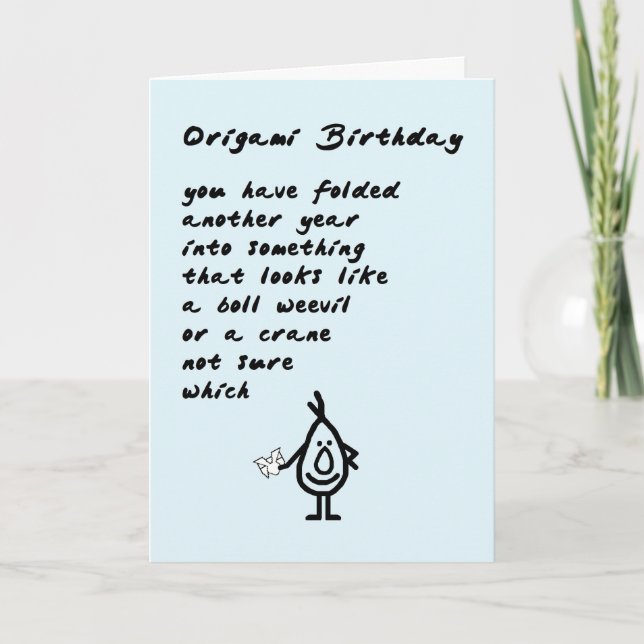 Origami Birthday - a funny birthday poem Card (Front)