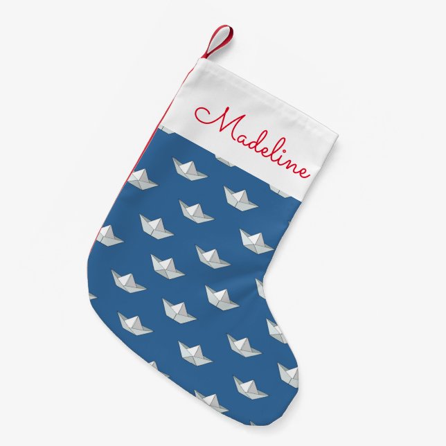 Origami Boats | Add Your Name Small Christmas Stocking (Front (Hanging))