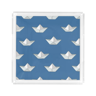 Origami Boats On The Water Pattern Acrylic Tray