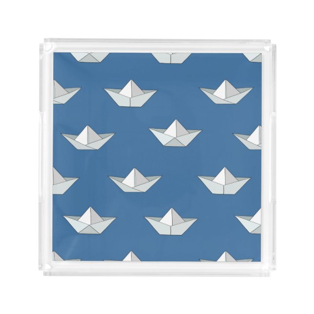 Origami Boats On The Water Pattern Acrylic Tray (Front)