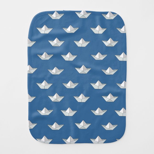 Origami Boats On The Water Pattern Baby Burp Cloth (Front)