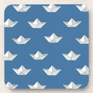 Origami Boats On The Water Pattern Beverage Coaster
