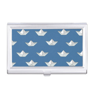 Origami Boats On The Water Pattern Business Card Holder