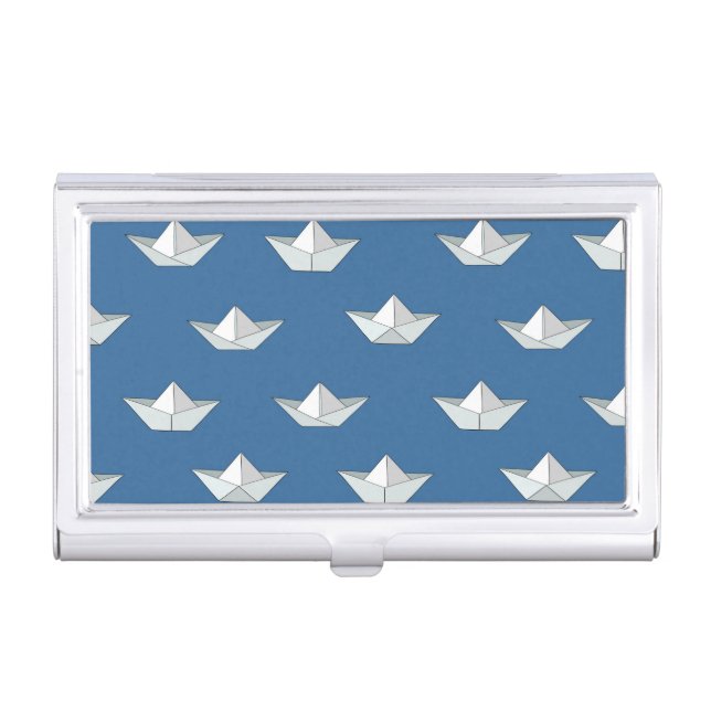 Origami Boats On The Water Pattern Business Card Holder (Front)