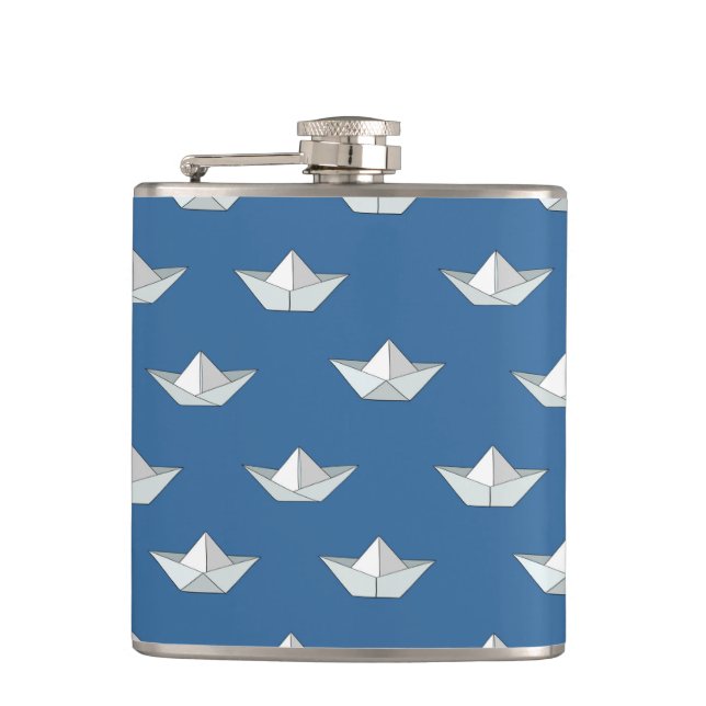 Origami Boats On The Water Pattern Flask (Front)